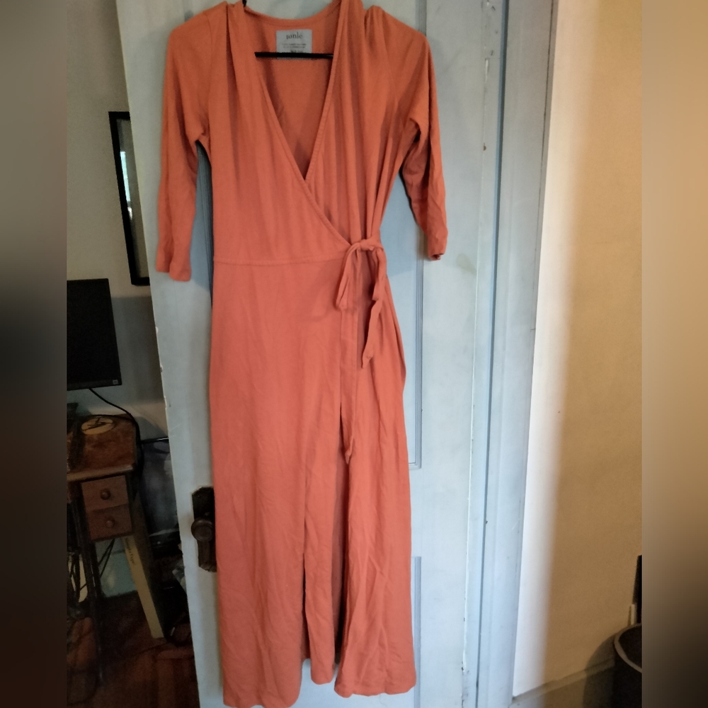 Orange Tonle wrap dress with pockets